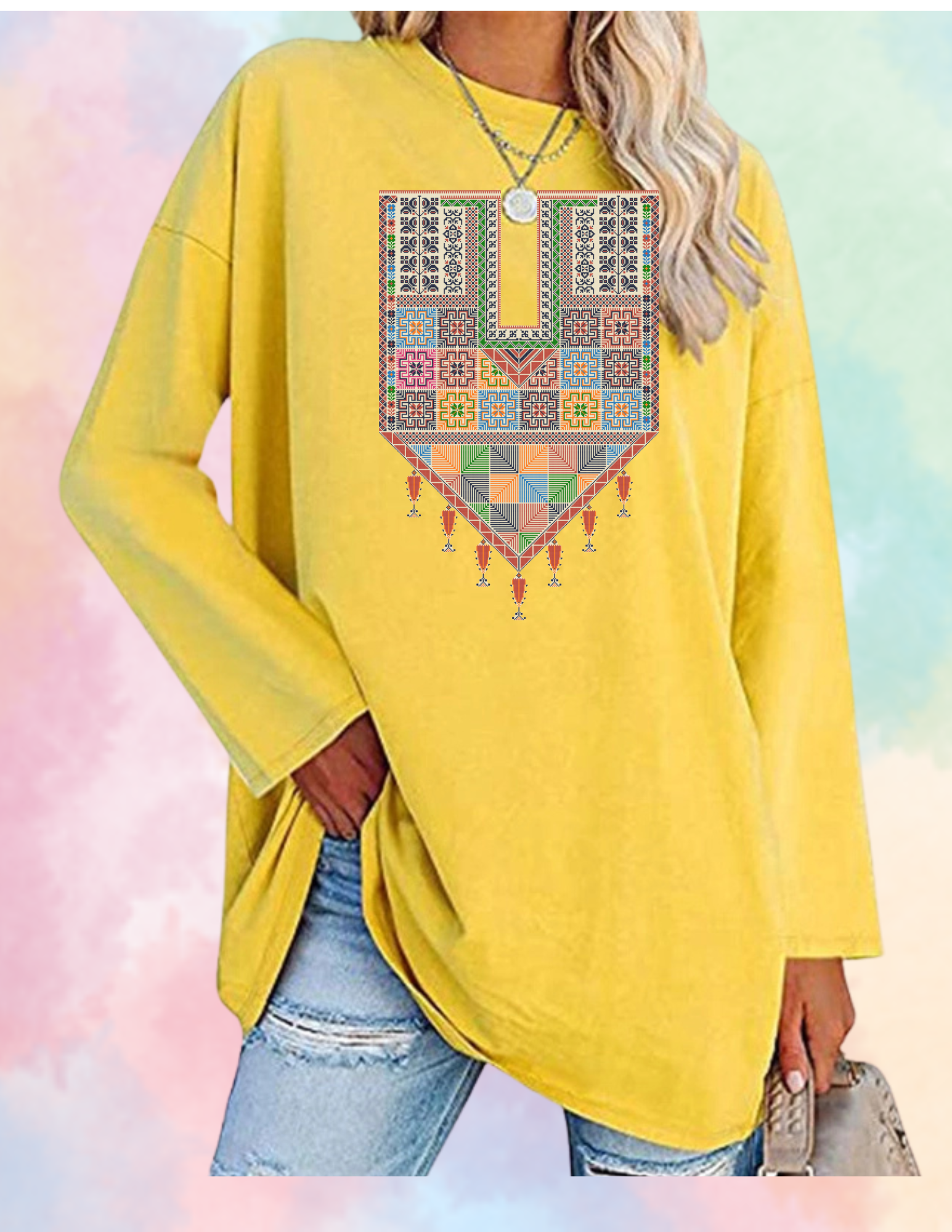 Red Traditional Tatreez Crewneck